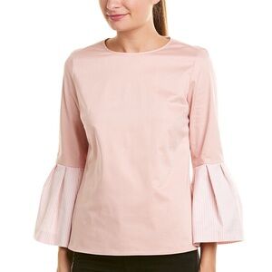 Ted Baker Jesieh Striped Bell Sleeve Cotton Top Pink Size 0